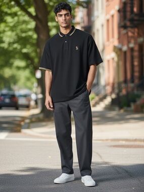 Octobers Very Own Black Polo Shirt with Yellow owl accent
